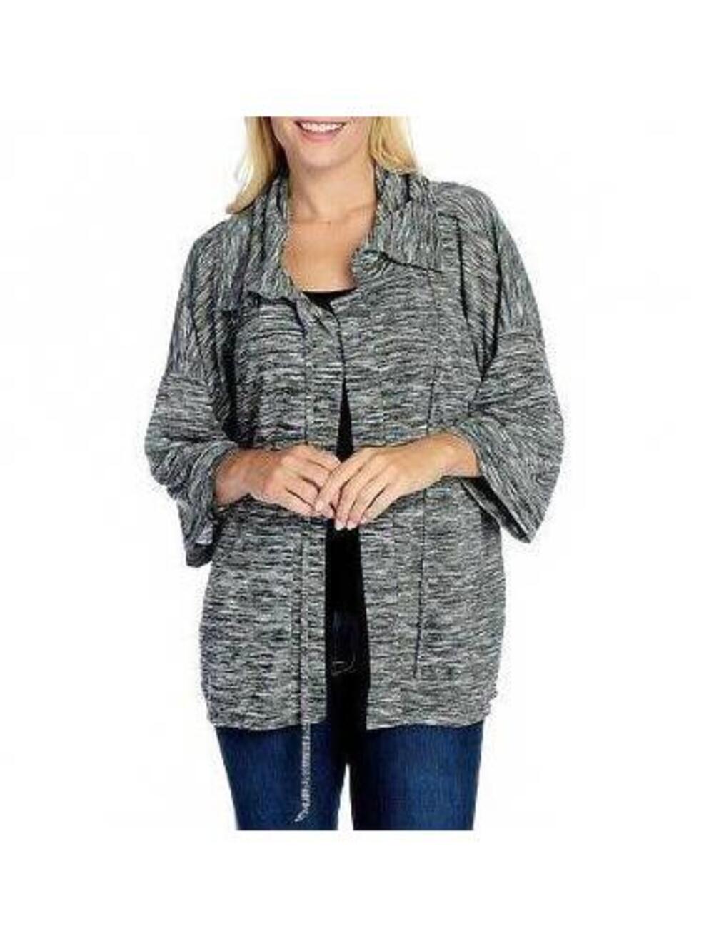 Kate & Mallory Gray Heathered Knit Drop Shoulder Tie Poncho Top Plus Size 3X